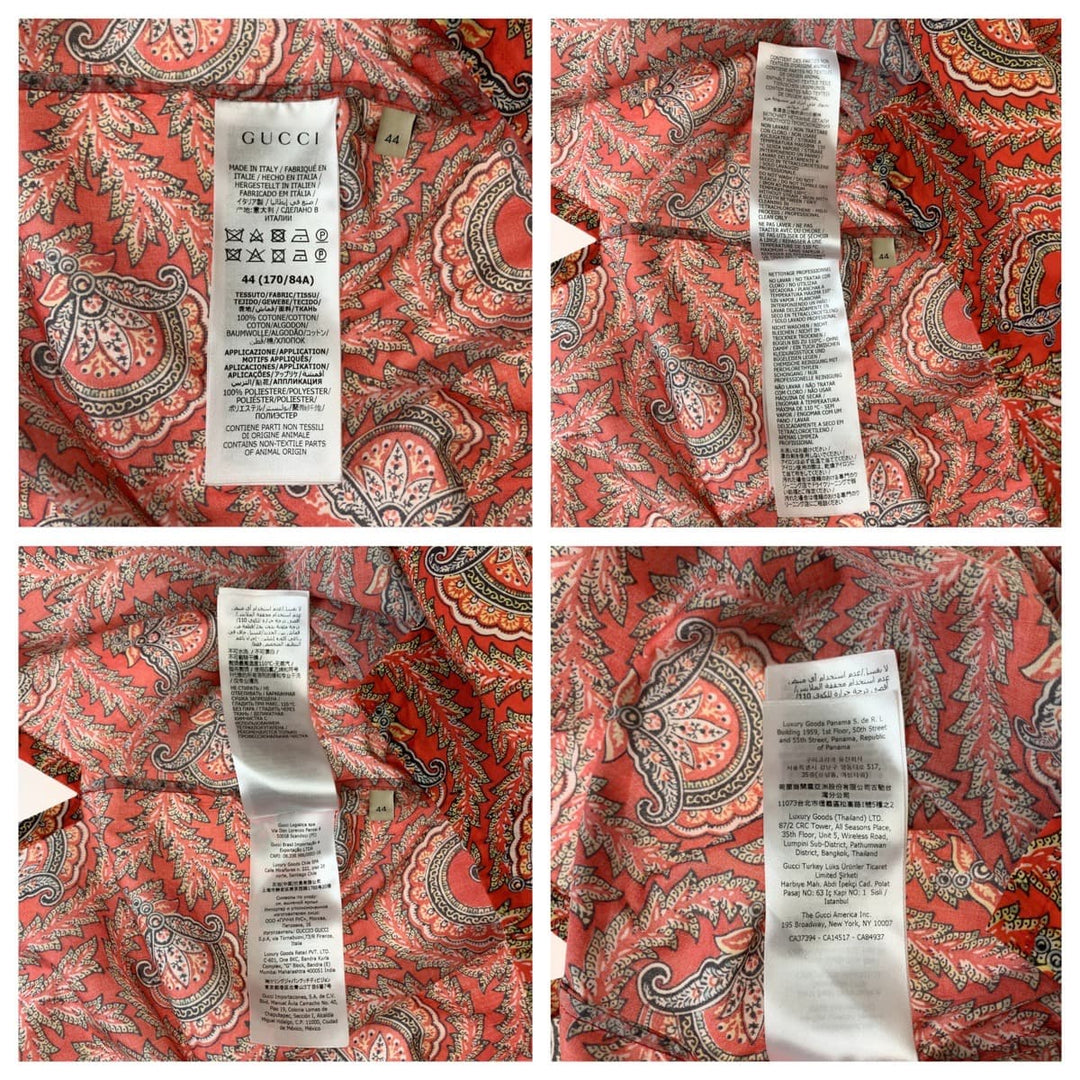 GUCCI Short sleeve shirt 654888 ZAGXJ cotton Red multicolor Short sleeve shirt cut and sew 21Stainless Steel Paisley total pattern mens 44 Used Authentic