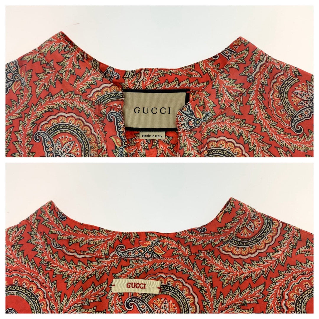 GUCCI Short sleeve shirt 654888 ZAGXJ cotton Red multicolor Short sleeve shirt cut and sew 21Stainless Steel Paisley total pattern mens 44 Used Authentic