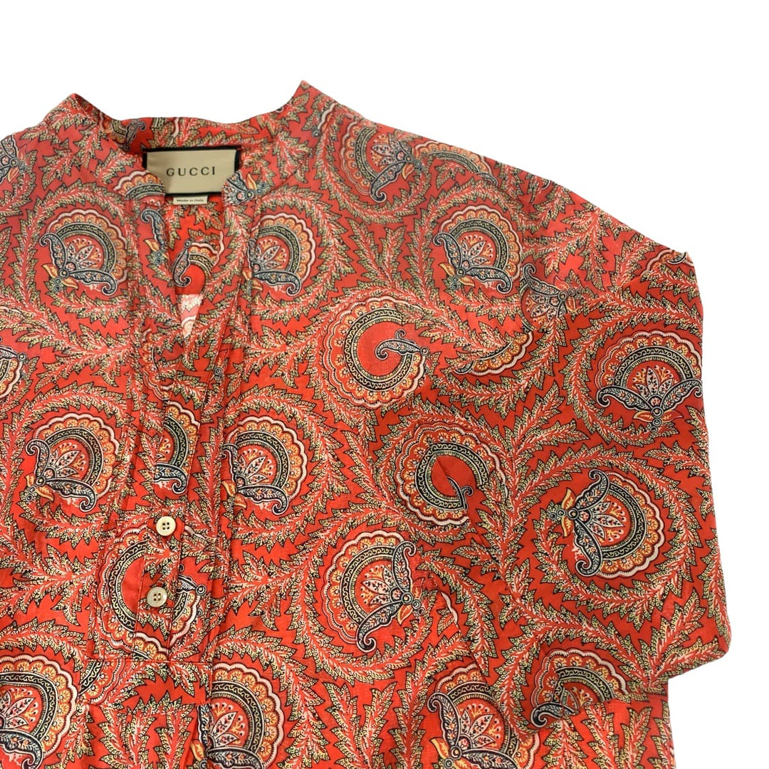 GUCCI Short sleeve shirt 654888 ZAGXJ cotton Red multicolor Short sleeve shirt cut and sew 21Stainless Steel Paisley total pattern mens 44 Used Authentic