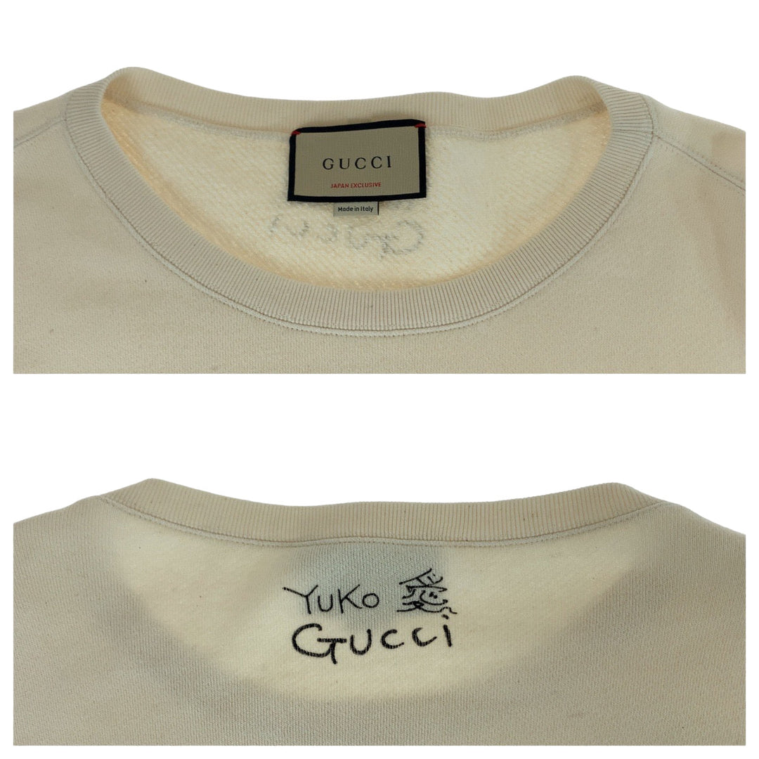 GUCCI sweat 626990 XJDTI cotton Ivory black Sweatshirt sweatshirt 21AW Japan exclusive Higuchi Yuko collaboration mens M Used Authentic