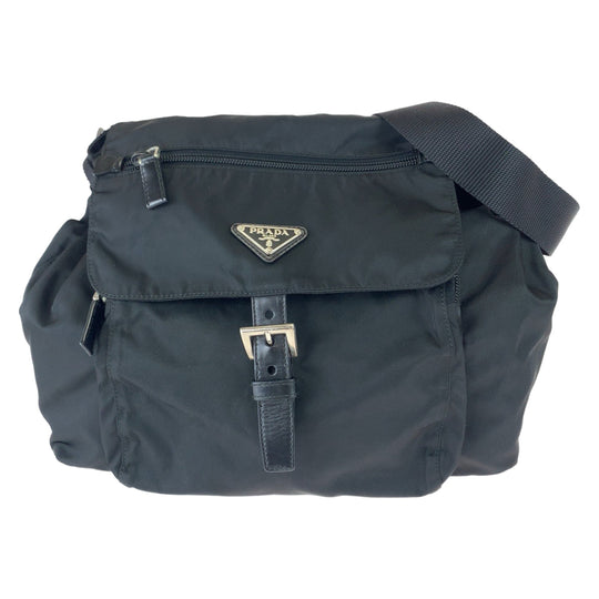 PRADA Shoulder Bag Nylon Black SilverMetal Crossbody Shoulder Bag Pochette Test Triangle With logo Women Used Authentic