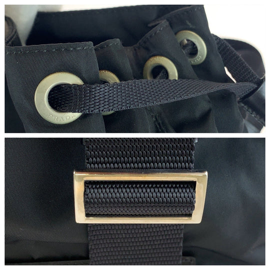 PRADA Shoulder Bag Nylon Black SilverMetal Crossbody Shoulder Bag Pochette Test Triangle With logo Women Used Authentic