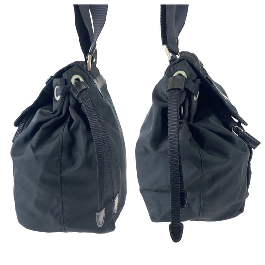 PRADA Shoulder Bag Nylon Black SilverMetal Crossbody Shoulder Bag Pochette Test Triangle With logo Women Used Authentic