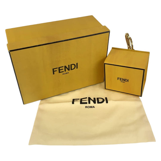 FENDI key ring leather Yellow Gold Metal Key holder, box key charm, accessory case Women Used Authentic