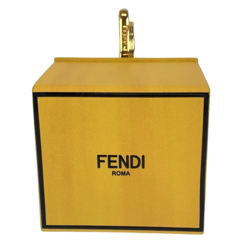 FENDI key ring leather Yellow Gold Metal Key holder, box key charm, accessory case Women Used Authentic