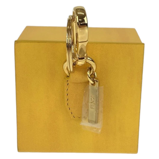 FENDI key ring leather Yellow Gold Metal Key holder, box key charm, accessory case Women Used Authentic