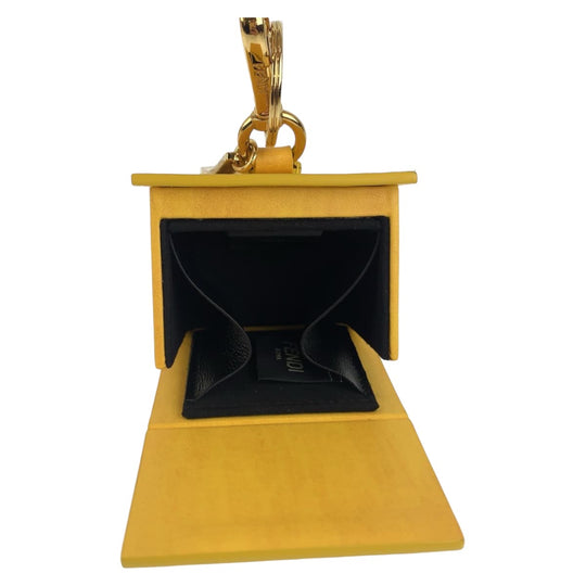 FENDI key ring leather Yellow Gold Metal Key holder, box key charm, accessory case Women Used Authentic