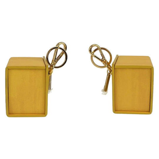 FENDI key ring leather Yellow Gold Metal Key holder, box key charm, accessory case Women Used Authentic