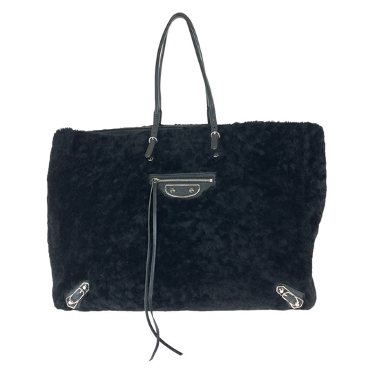 BALENCIAGA Tote Bag 387480 Mouton, Leather Black SilverMetal Tote Bag handbag paper Women Used Authentic