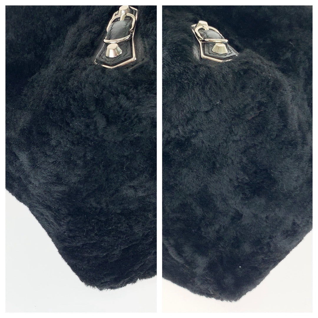 BALENCIAGA Tote Bag 387480 Mouton, Leather Black SilverMetal Tote Bag handbag paper Women Used Authentic