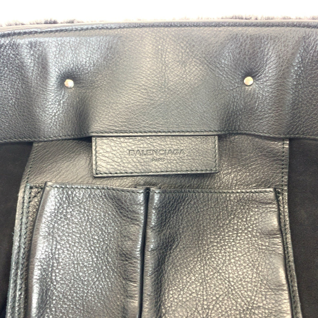 BALENCIAGA Tote Bag 387480 Mouton, Leather Black SilverMetal Tote Bag handbag paper Women Used Authentic