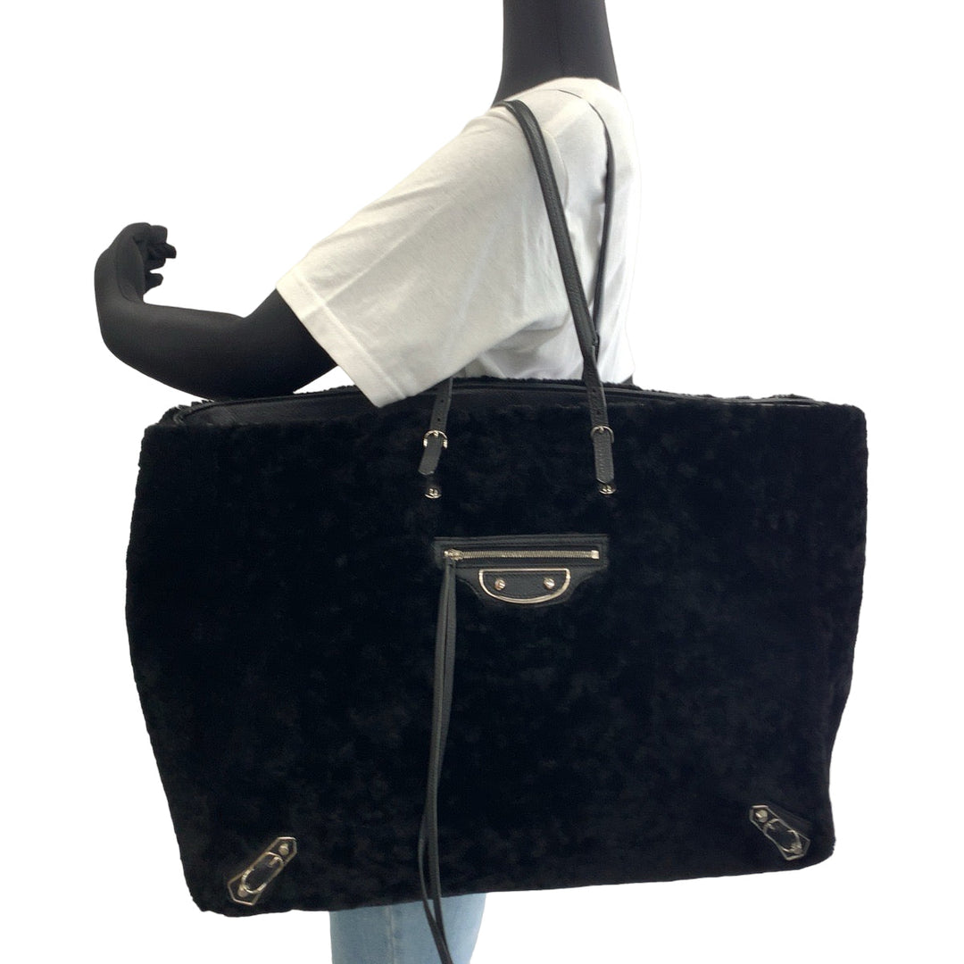 BALENCIAGA Tote Bag 387480 Mouton, Leather Black SilverMetal Tote Bag handbag paper Women Used Authentic