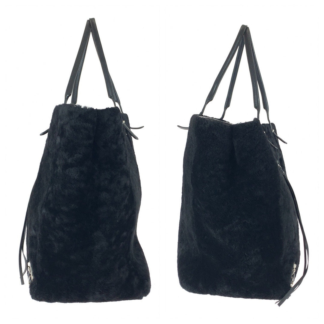 BALENCIAGA Tote Bag 387480 Mouton, Leather Black SilverMetal Tote Bag handbag paper Women Used Authentic