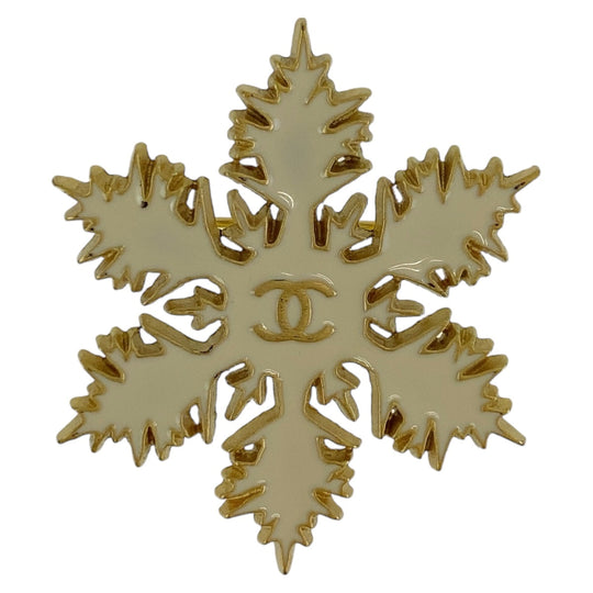 CHANEL Brooch plating White GoldMetal Brooch COCO Mark Snow Pattern Women Used Authentic