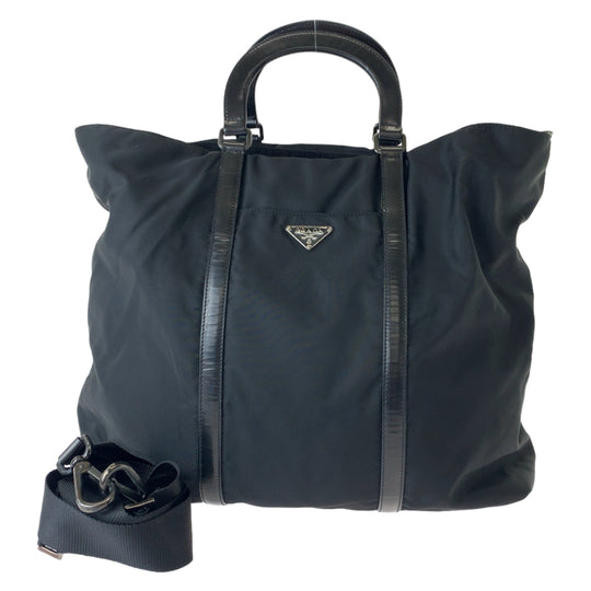 PRADA Shoulder Bag Nylon Black SilverMetal Shoulder Bag Handbag 2WAY Test Triangle With logo mens Used Authentic