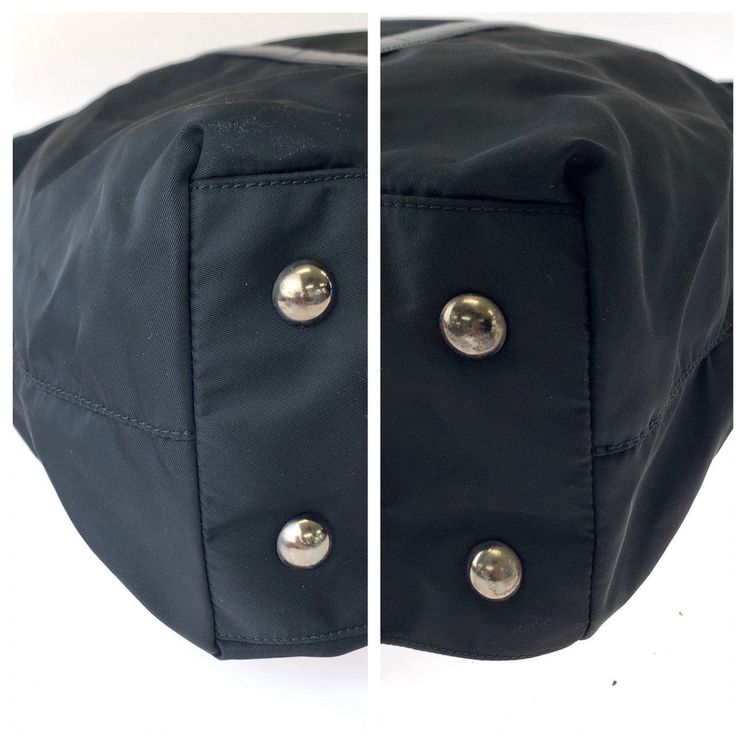 PRADA Shoulder Bag Nylon Black SilverMetal Shoulder Bag Handbag 2WAY Test Triangle With logo mens Used Authentic