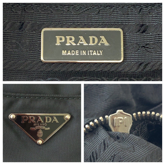 PRADA Shoulder Bag Nylon Black SilverMetal Shoulder Bag Handbag 2WAY Test Triangle With logo mens Used Authentic