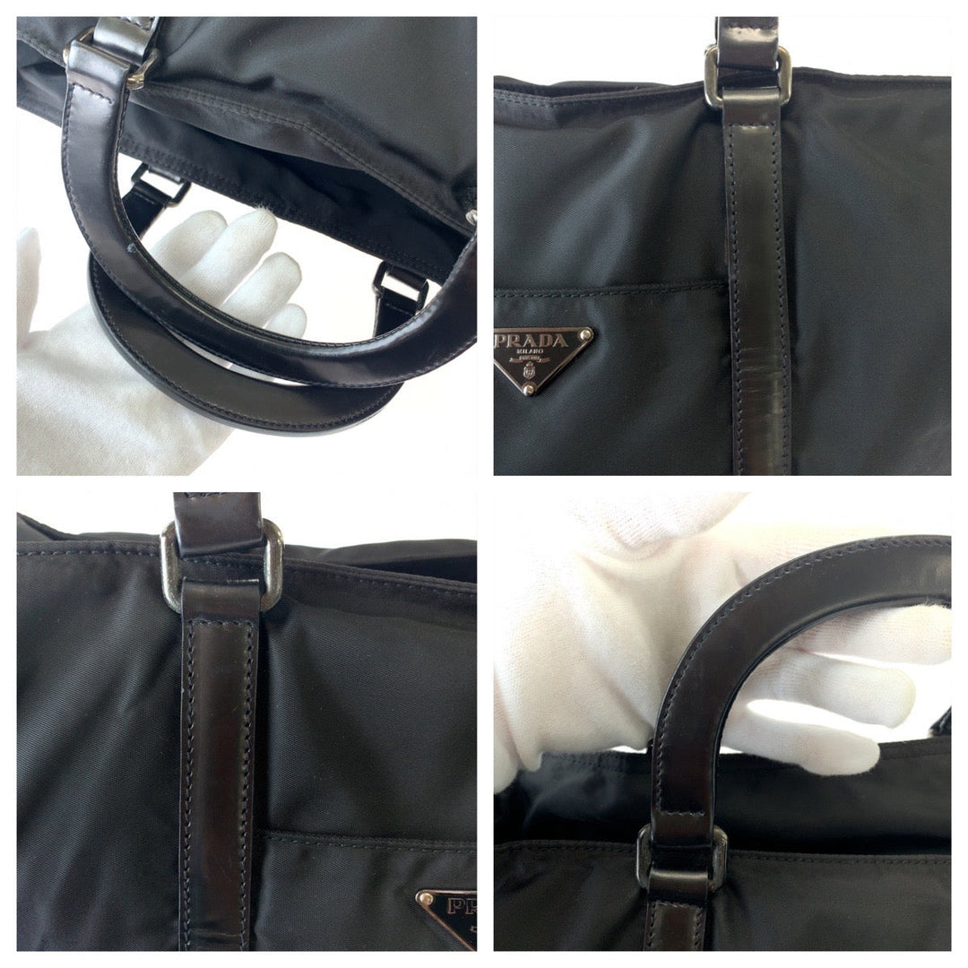 PRADA Shoulder Bag Nylon Black SilverMetal Shoulder Bag Handbag 2WAY Test Triangle With logo mens Used Authentic