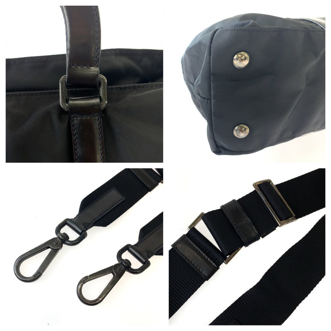 PRADA Shoulder Bag Nylon Black SilverMetal Shoulder Bag Handbag 2WAY Test Triangle With logo mens Used Authentic