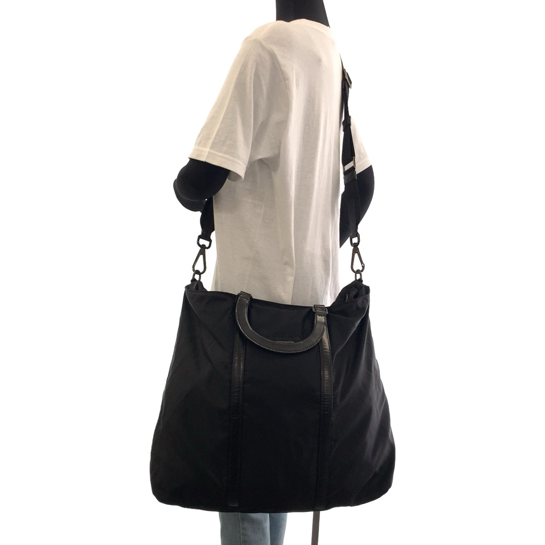 PRADA Shoulder Bag Nylon Black SilverMetal Shoulder Bag Handbag 2WAY Test Triangle With logo mens Used Authentic