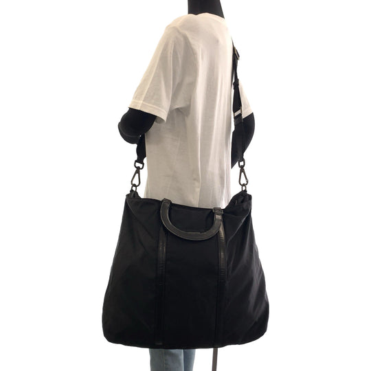 PRADA Shoulder Bag Nylon Black SilverMetal Shoulder Bag Handbag 2WAY Test Triangle With logo mens Used Authentic