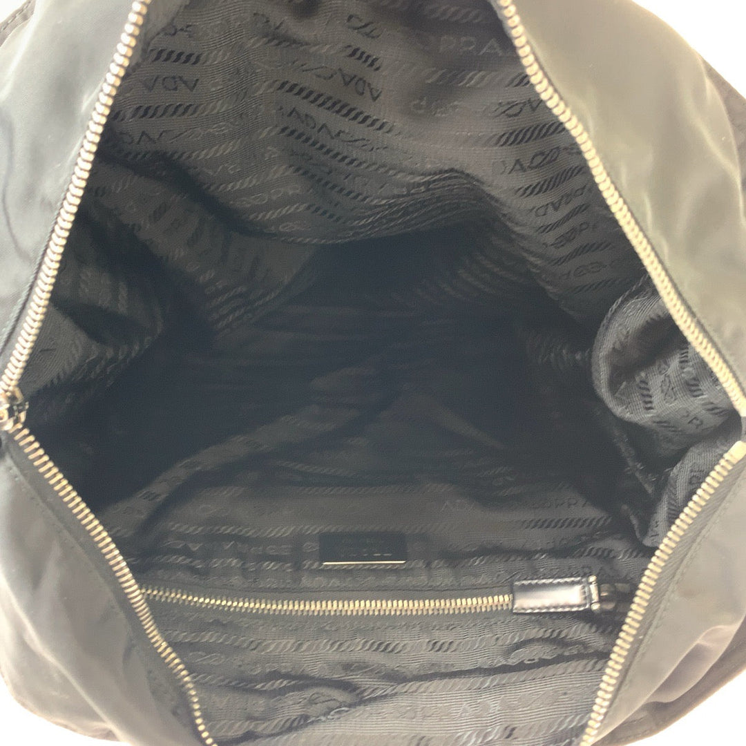PRADA Shoulder Bag Nylon Black SilverMetal Shoulder Bag Handbag 2WAY Test Triangle With logo mens Used Authentic