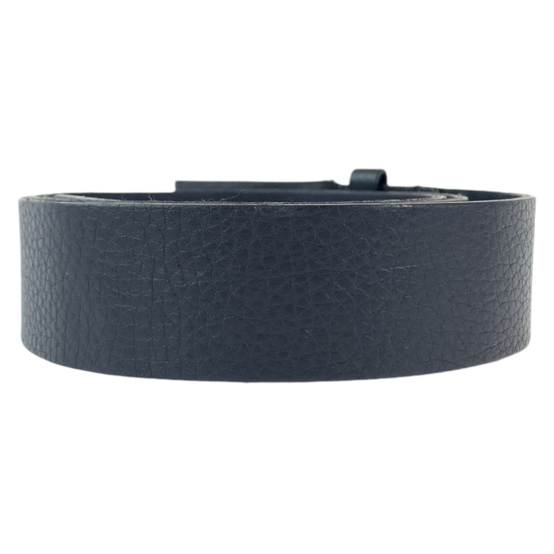 GUCCI belt 368188 leather Navy SilverMetal belt Interlocking mens 32 Used Authentic