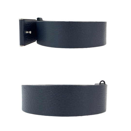 GUCCI belt 368188 leather Navy SilverMetal belt Interlocking mens 32 Used Authentic