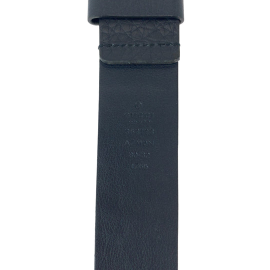 GUCCI belt 368188 leather Navy SilverMetal belt Interlocking mens 32 Used Authentic