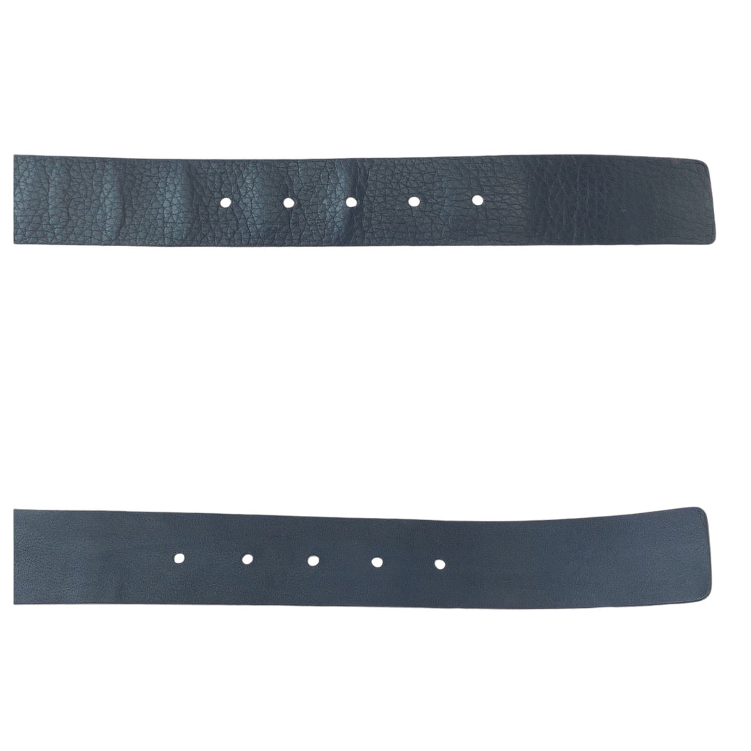 GUCCI belt 368188 leather Navy SilverMetal belt Interlocking mens 32 Used Authentic