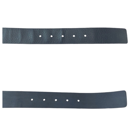 GUCCI belt 368188 leather Navy SilverMetal belt Interlocking mens 32 Used Authentic