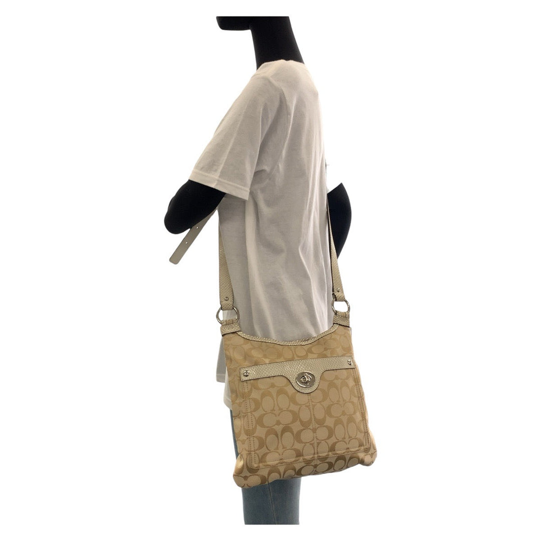 COACH Shoulder Bag canvas beige Signature Embossing