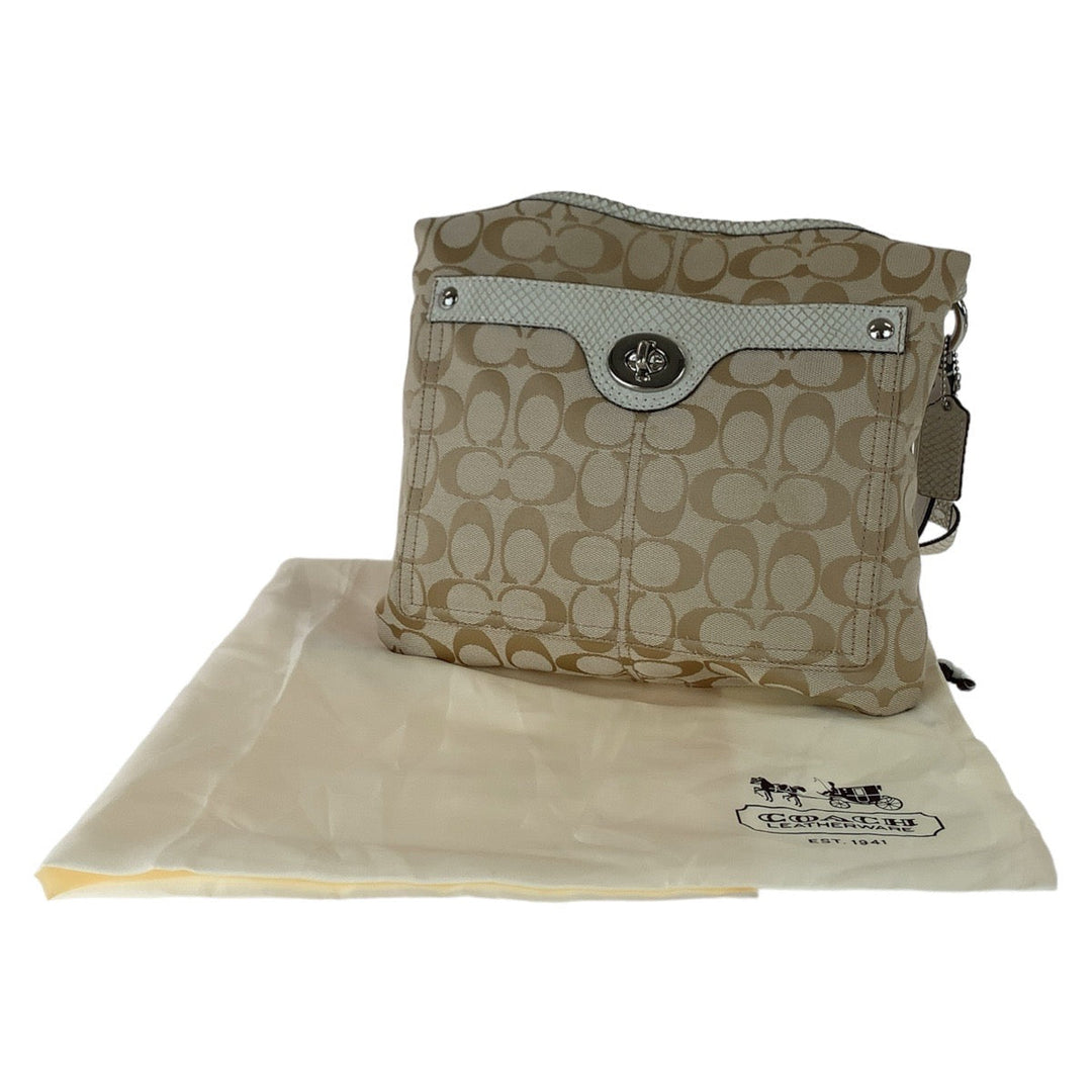 COACH Shoulder Bag canvas beige Signature Embossing