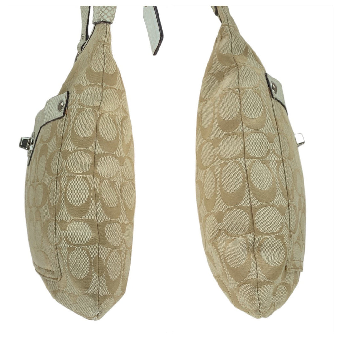 COACH Shoulder Bag canvas beige Signature Embossing