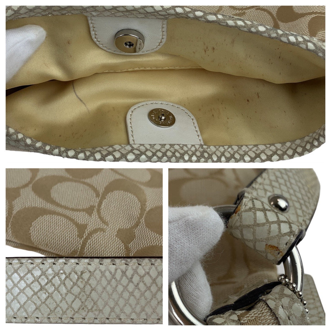 COACH Shoulder Bag canvas beige Signature Embossing