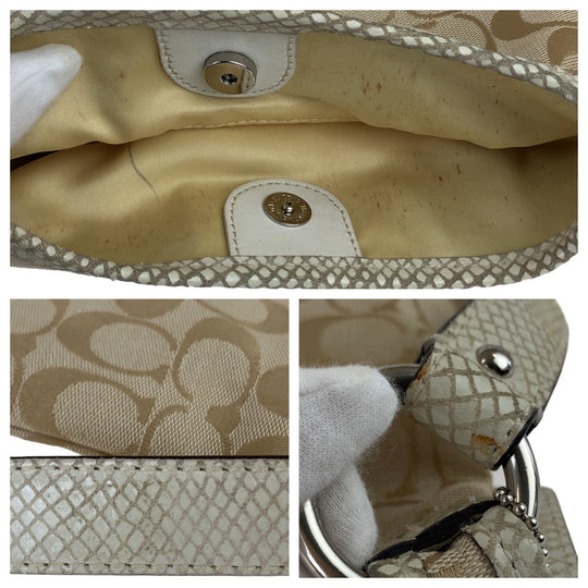 COACH Shoulder Bag canvas beige Signature Embossing
