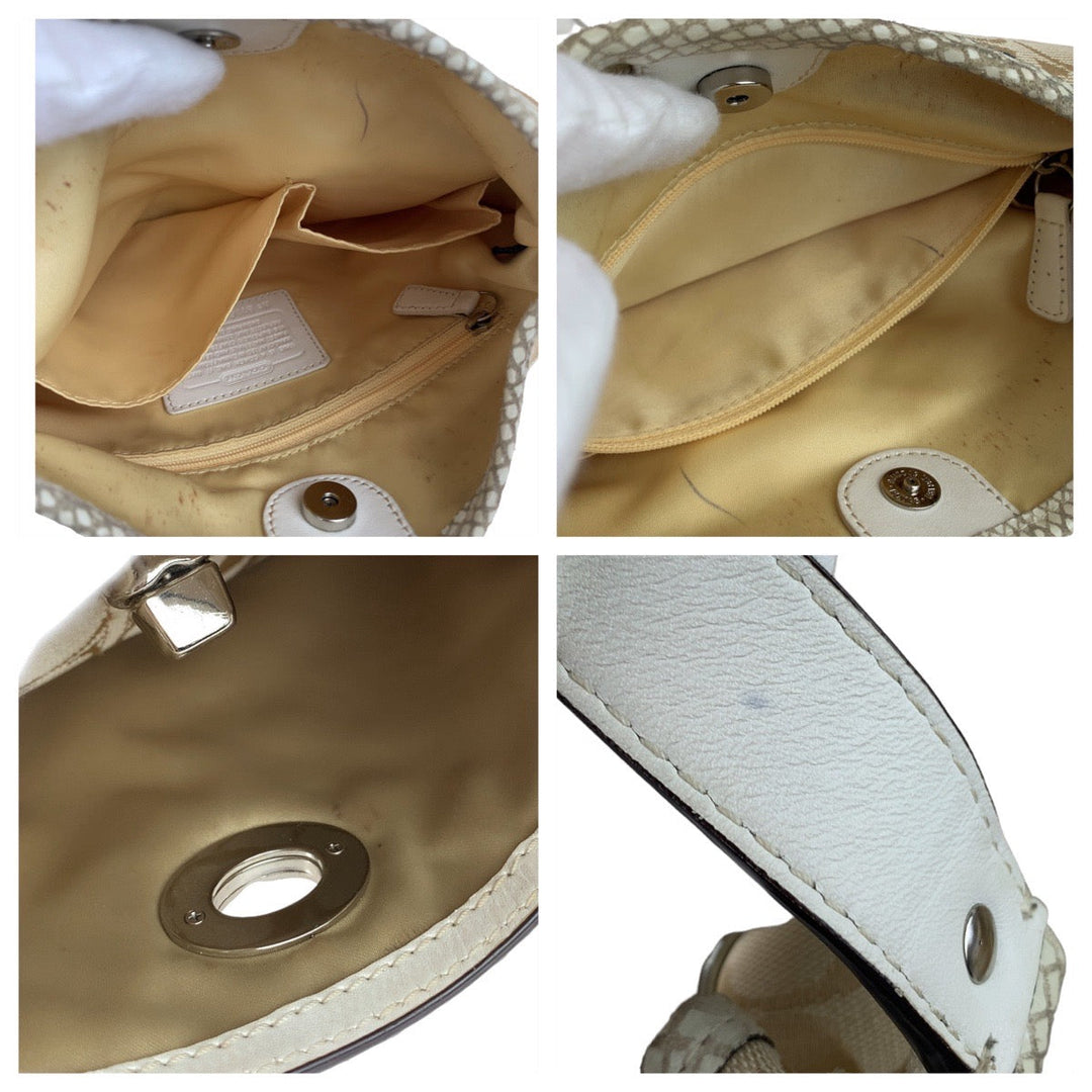 COACH Shoulder Bag canvas beige Signature Embossing