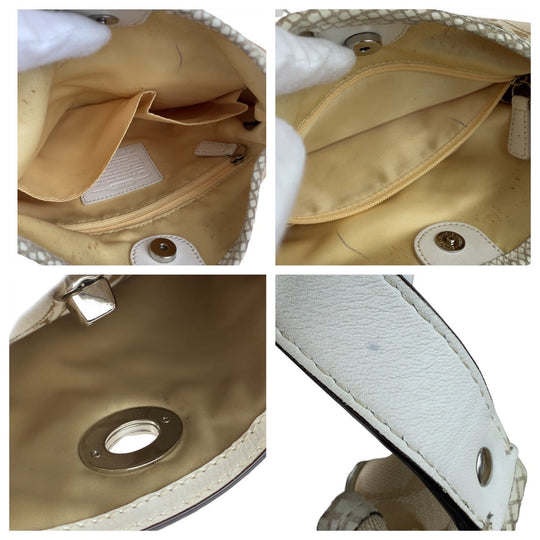 COACH Shoulder Bag canvas beige Signature Embossing