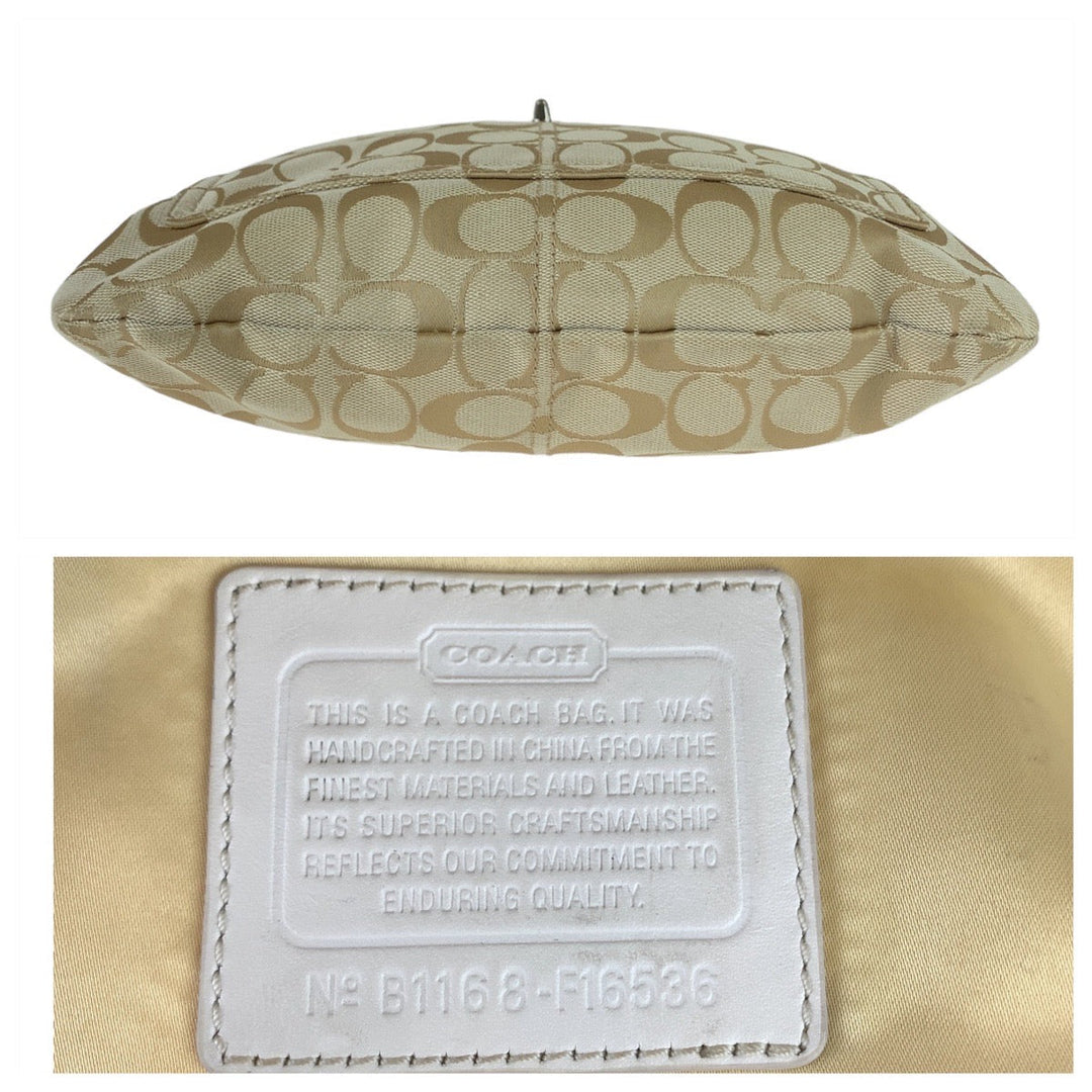 COACH Shoulder Bag canvas beige Signature Embossing