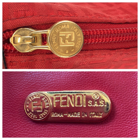 FENDI Shoulder Bag canvas Red Gold Metal Crossbody Shoulder Bag Pochette Zucca Women Used Authentic