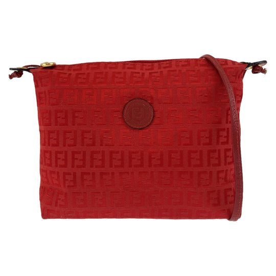 FENDI Shoulder Bag canvas Red Gold Metal Crossbody Shoulder Bag Pochette Zucca Women Used Authentic