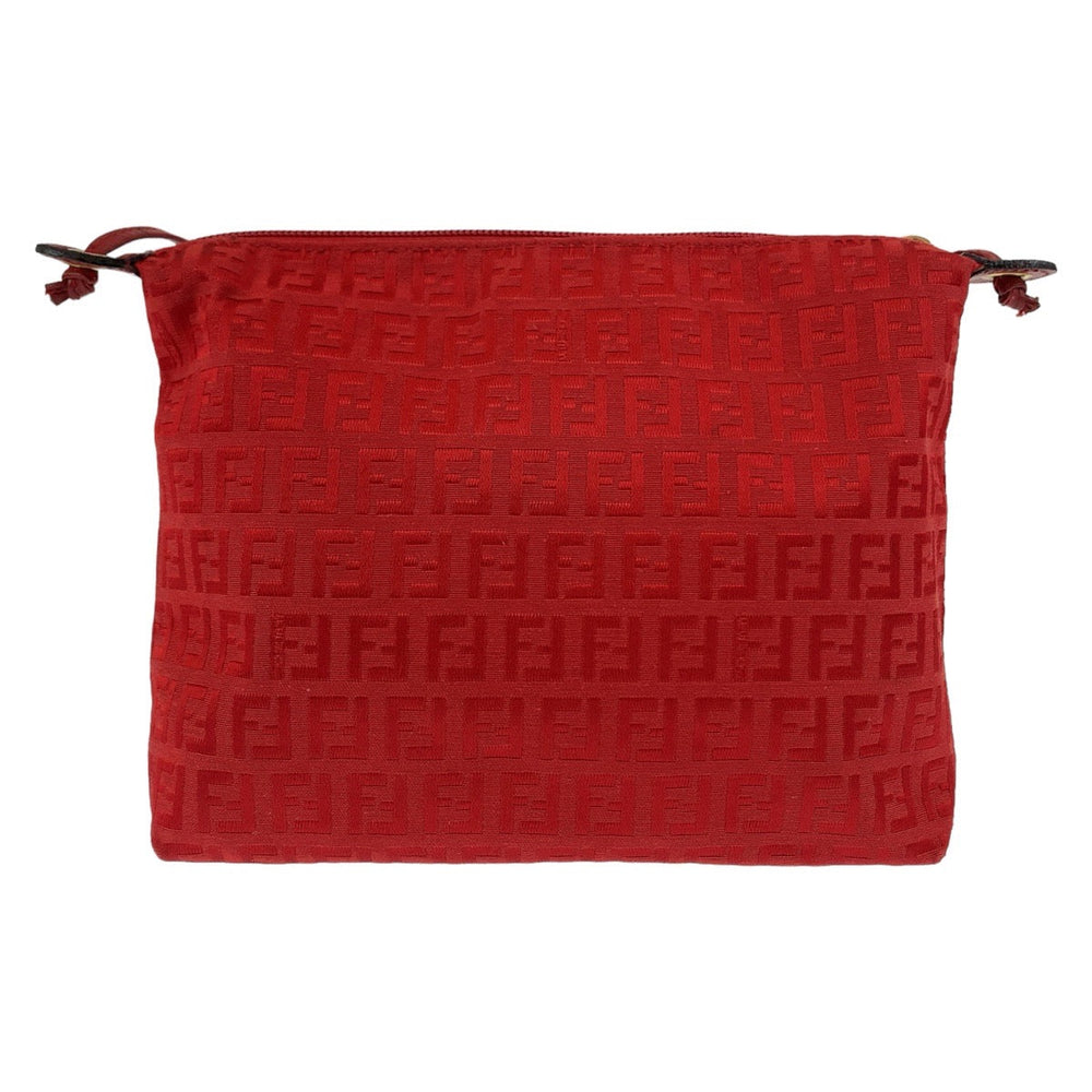 FENDI Shoulder Bag canvas Red Gold Metal Crossbody Shoulder Bag Pochette Zucca Women Used Authentic