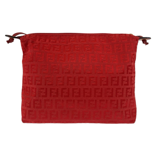 FENDI Shoulder Bag canvas Red Gold Metal Crossbody Shoulder Bag Pochette Zucca Women Used Authentic