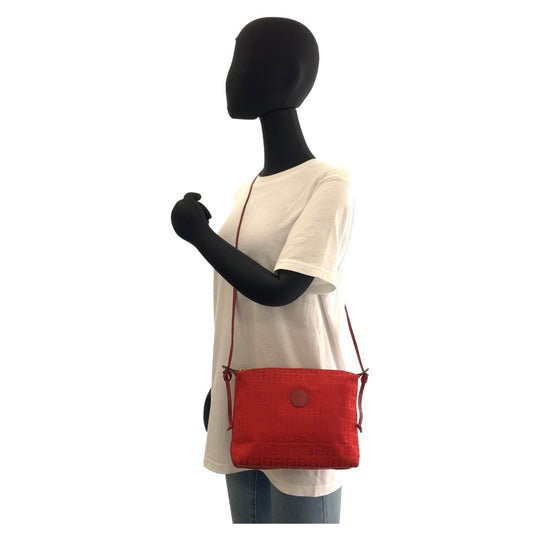 FENDI Shoulder Bag canvas Red Gold Metal Crossbody Shoulder Bag Pochette Zucca Women Used Authentic