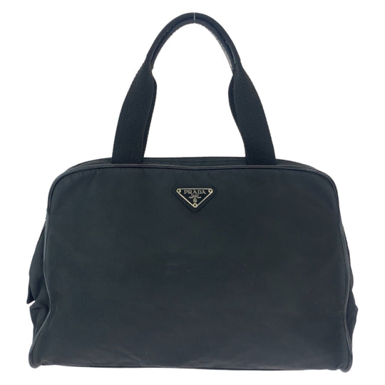 PRADA Handbag Nylon Black SilverMetal Handbag Test Triangle With logo Women Used Authentic
