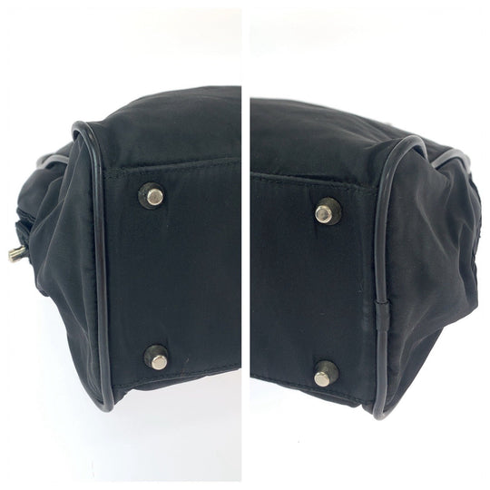 PRADA Handbag Nylon Black SilverMetal Handbag Test Triangle With logo Women Used Authentic