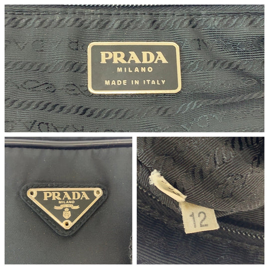 PRADA Handbag Nylon Black SilverMetal Handbag Test Triangle With logo Women Used Authentic