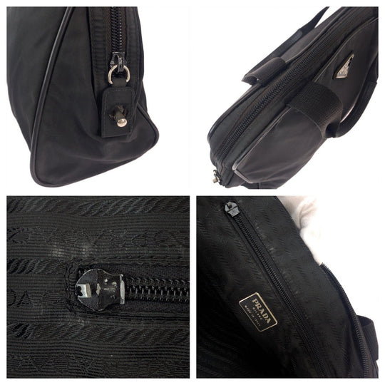 PRADA Handbag Nylon Black SilverMetal Handbag Test Triangle With logo Women Used Authentic