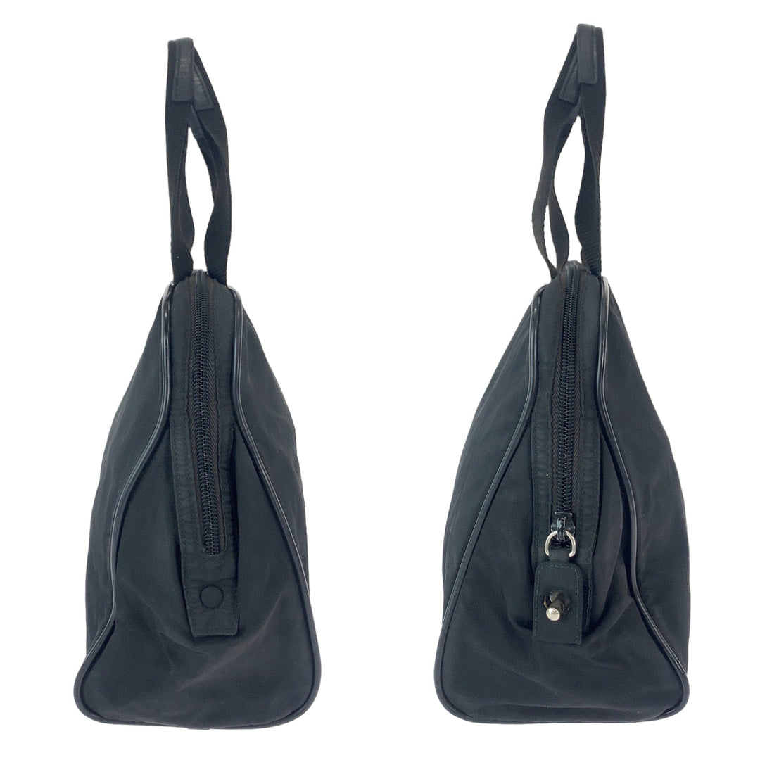 PRADA Handbag Nylon Black SilverMetal Handbag Test Triangle With logo Women Used Authentic