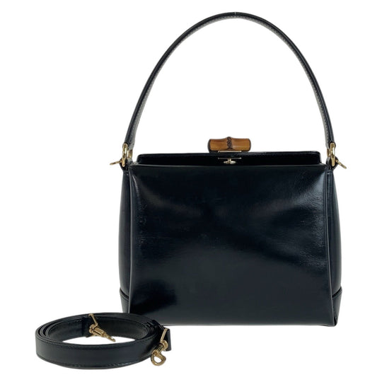 GUCCI Handbag 000 926 0175 leather Black GoldMetal Handbag Shoulder Bag 2way Bamboo Women Used Authentic
